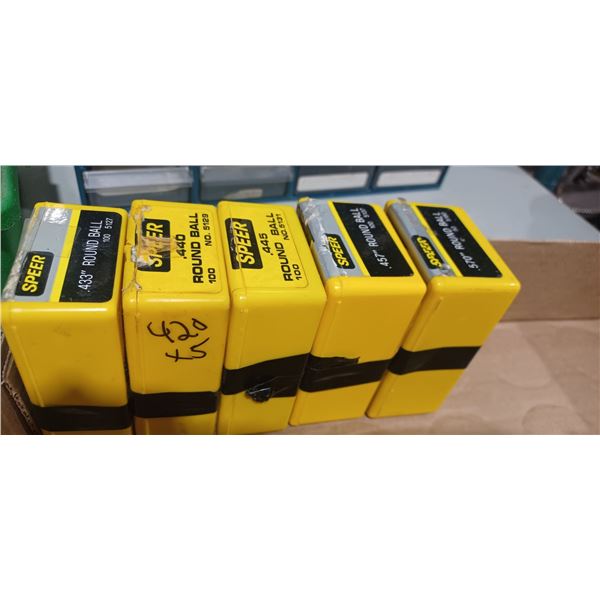 5 BOXES OF .433 TO .570 ROUND BALLS - 4 FULL 1 PARTIAL