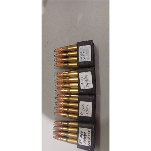 32 ROUNDS OF 30-06 WITH 8 SHOT BANDELIER CLIP FOR M1 GRANDE SPITZER POINT