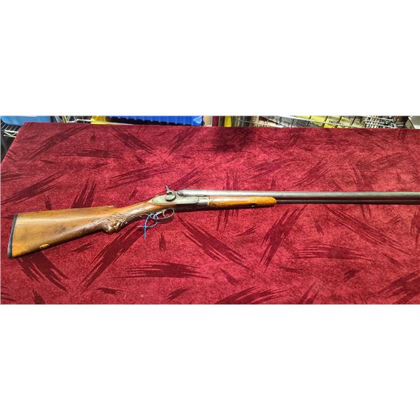 DOUBLE HAMMER SHOTGUN CUSTOM CARVED STOCK 30 IN BARREL SN 10458 VERY NICE