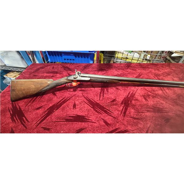 GODFREY AND SONS DAMASCUS PERCUSSION 10 GA 28 INCH BARREL STOCK IS REPAIRED NEED RAM ROD (35)