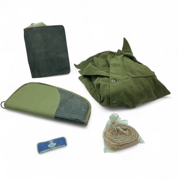 Assorted Shooting Accessories X 3 Qty, SFC 1981 Patch and Jacket, Size: Approximately 48" Waist