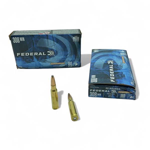 Federal Power Shok .308 Win, 180 Grain Jacketed Soft Point Ammunition, 40 Rounds