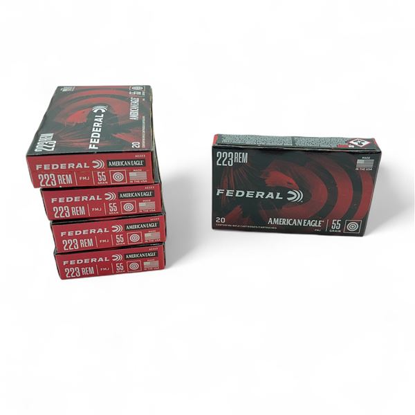 Federal American Eagle .223 Remington, 55 Grain FMJ Ammunition, 100 Rounds