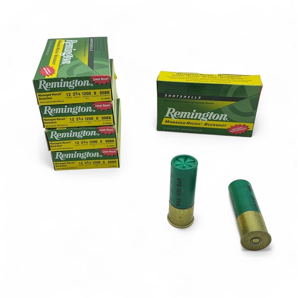Remington Managed-Recoil Buckshot 12 Ga, 2-3/4", 8 Pellet, 00 Buck Ammunition, 25 Rounds