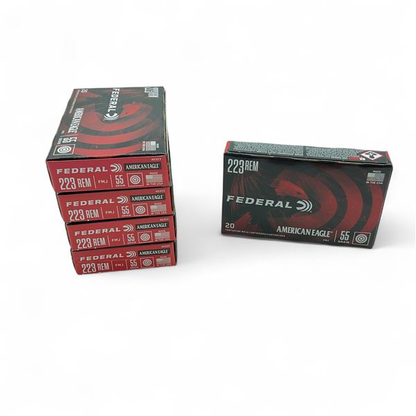 Federal American Eagle .223 Remington, 55 Grain FMJ Ammunition, 100 Rounds