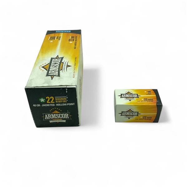 Armscor .22 Magnum Rimfire, 40 Grain Jacketed Hollow Point Ammunition, 500 Rounds