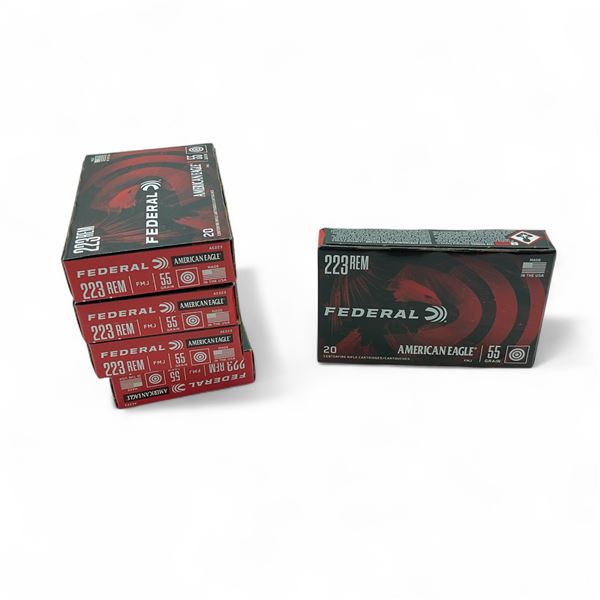 Federal American Eagle .223 Remington, 55 Grain FMJ Ammunition, 100 Rounds