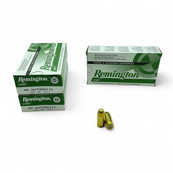 Remington UMC 45 Auto, 230 Grain FMJ Ammunition, 150 Rounds