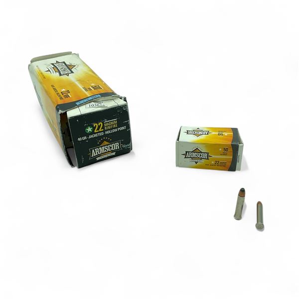 Armscor .22 Magnum Rimfire, 40 Grain Jacketed Hollow Point Ammunition, Approximately 500 Rounds