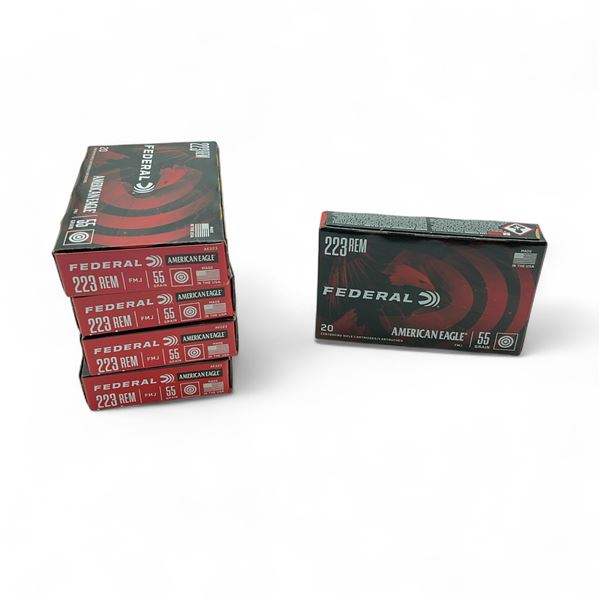 Federal American Eagle .223 Remington, 55 Grain FMJ Ammunition, 100 Rounds
