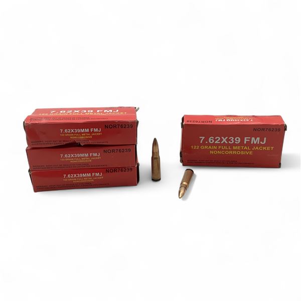 Norinco 7.62 x 39, 122 Grain FMJ Noncorrosive Ammunition, 80 Rounds