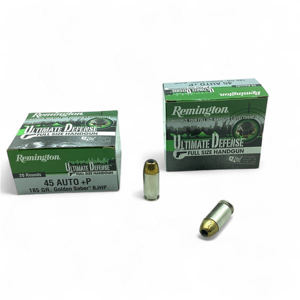 Remington Ultimate Defense Full Size Handgun .45 Auto+P, 185 Grain BJHP Ammunition, 40 Rounds