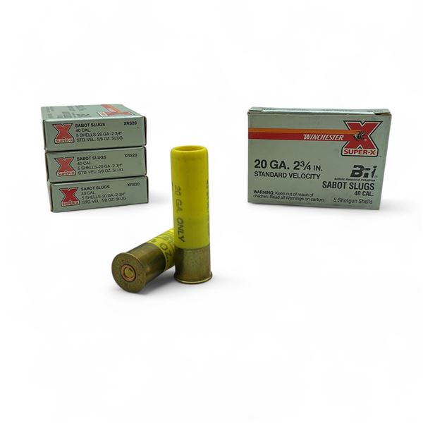 Winchester Super-X 20 Ga, 2-3/4", 5/8 oz Standard Velocity Sabot Slug 40 Cal Ammunition, 19 Rounds