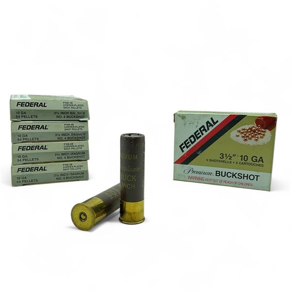 Federal Premium 10 Ga, 3-1/2", 54 Pellet Magnum, #4 Buckshot Ammunition, 25 Rounds