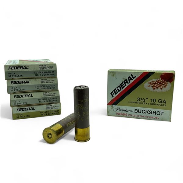 Federal Premium 10 Ga, 3-1/2", 54 Pellet Magnum, #4 Buckshot Ammunition, 25 Rounds