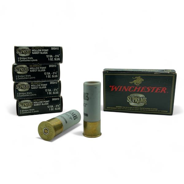 Winchester Supreme 12 Ga, 2-3/4", 1 oz Hi-Impact Hollow Point Sabot Slug Ammunition, 25 Rounds