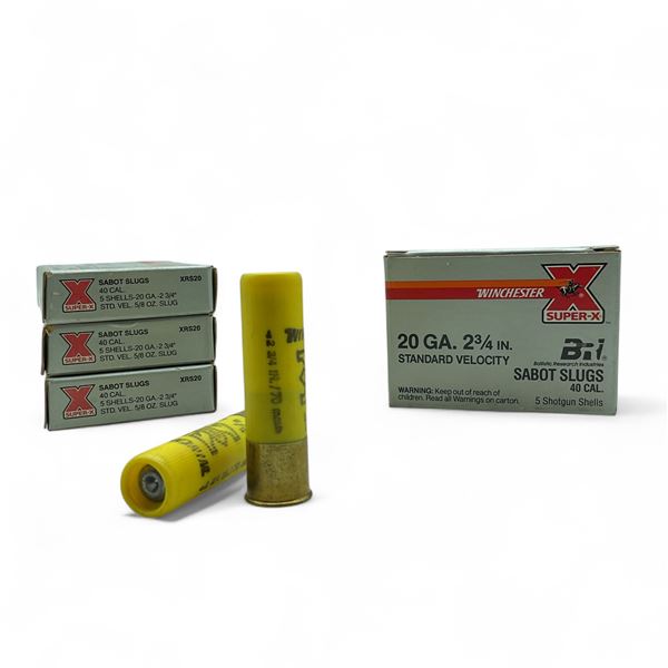 Winchester Super-X 20 Ga, 2-3/4", 5/8 oz Standard Velocity Sabot Slug Ammunition, 20 Rounds