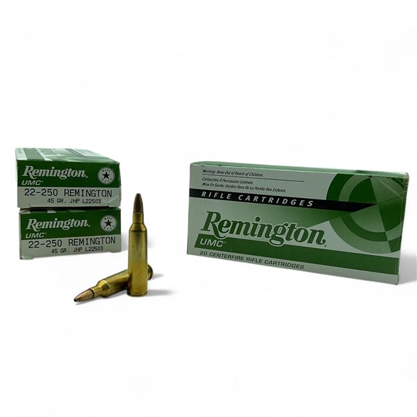 Remington UMC 22-250 Rem, 45 Grain JHP Ammunition, 60 Rounds