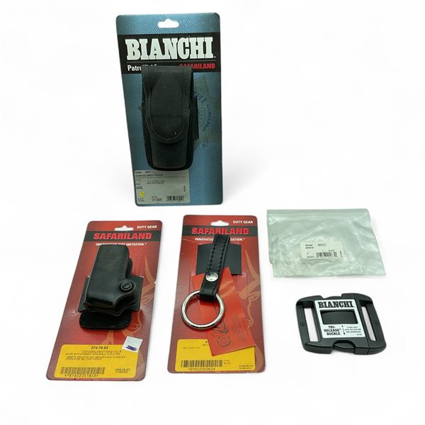 Assorted Holders and Accessories, Bianchi 2" Tri Release Buckle, Safariland Mag Holder, Baton Ring