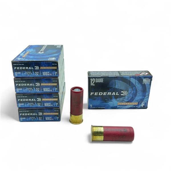 Federal Power Shok 12 Ga, 2-3/4 , 1 oz Maximum Rifled Slug HP Ammunition, 25 Rounds