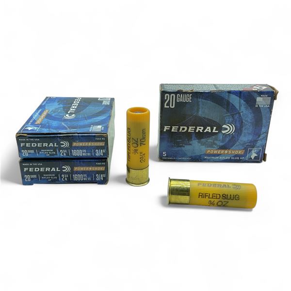 Federal Power-Shok 20 Ga, 2-3/4 , 3/4 oz Maximum Rifled Slug HP Ammunition, 15 Rounds