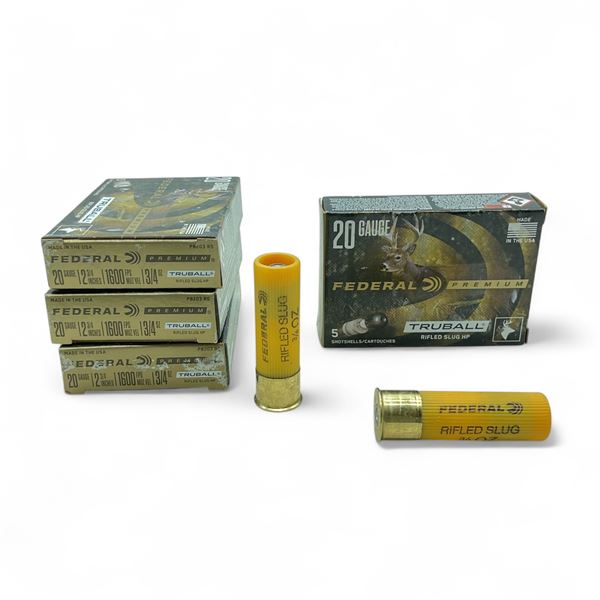 Federal Premium 20 Ga, 2-3/4", 3/4 oz TruBall Rifled Slug HP Ammunition, 20 Rounds