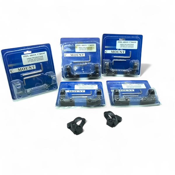 Steel Airgun C Mount 2 Piece Base with 1" Ring Set with Elevation and Windage Adjustment X 5, New