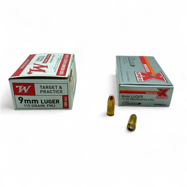 Assorted 9mm Luger, 115 Grain FMJ Ammunition, Approximately 150 Rounds