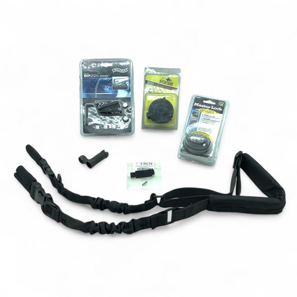 Walther SP22 Laser, Master Lock Trigger Lock, Bungee Sling, Etc