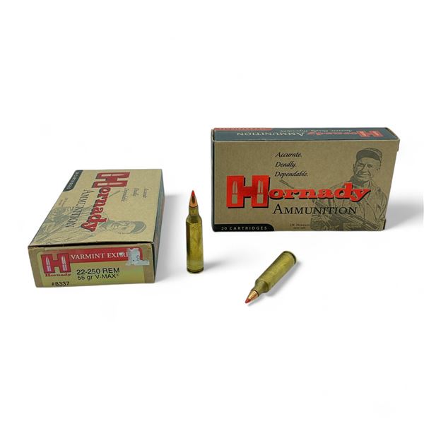 Hornady Varmint Express 22-250 Rem. 55 Grain V-Max Ammunition, 40 Rounds