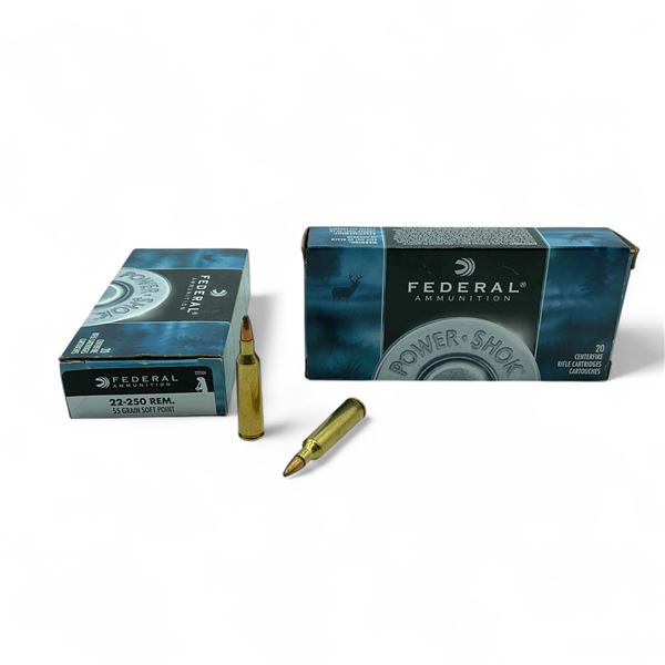 Federal Power-Shok 22-250 Rem, 55 Grain Soft Point Ammunition, 40 Rounds