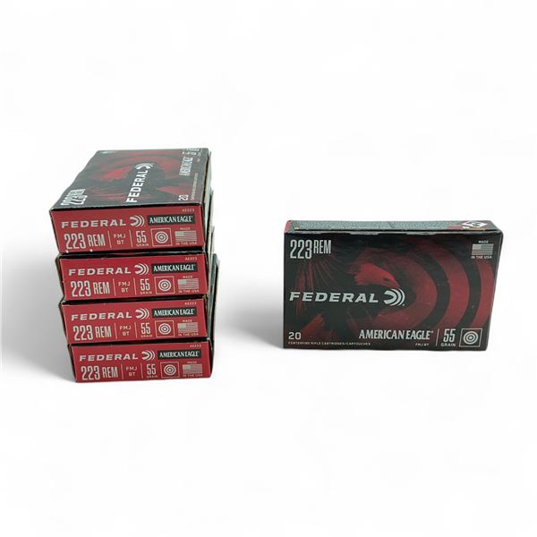 Federal American Eagle .223 Rem, 55 Grain FMJBT Ammunition, 100 Rounds