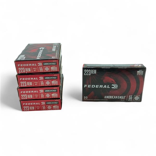 Federal American Eagle .223 Rem, 55 Grain FMJBT Ammunition, 100 Rounds
