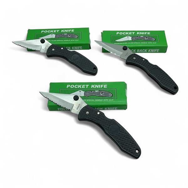 Folding 2 1/2" Serrated Lock Back Blade Pocket Knife X 3 Qty