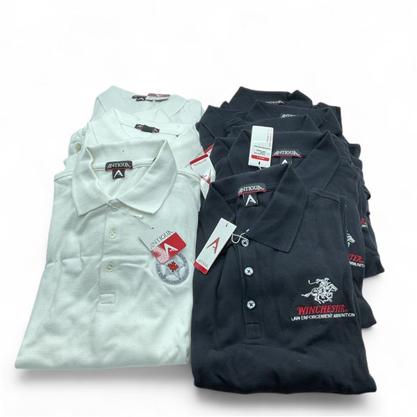 Solid Polo-Style Collared Shirts, Men's Size Large, White X 5 Qty, Black X 5 Qty