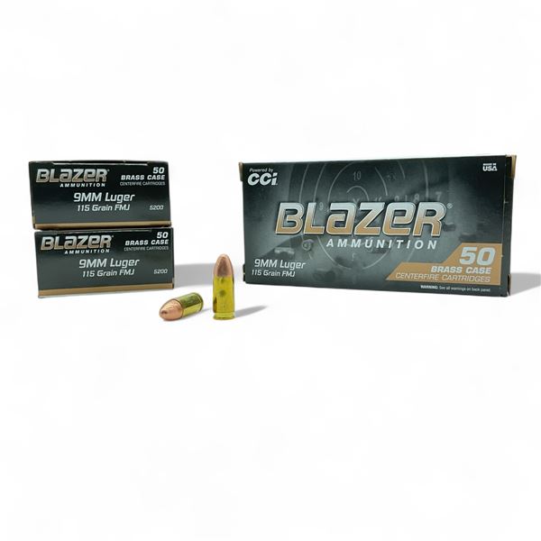 CCI Blazer 9mm Luger, 115 Grain FMJ Ammunition, 150 Rounds