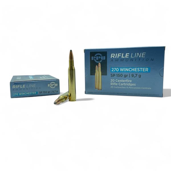 PPU 270 Winchester, 150 Grain SP Ammunition, 40 Rounds