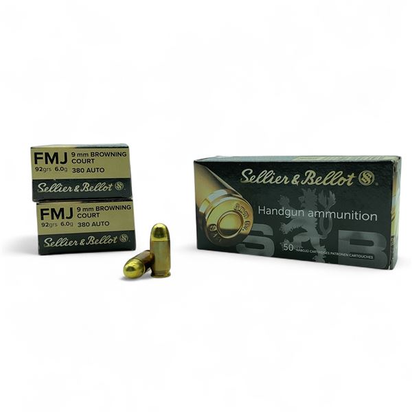 Sellier & Bellot 9mm Browning Court, 92 Grain FMJ Ammunition, 100 Rounds