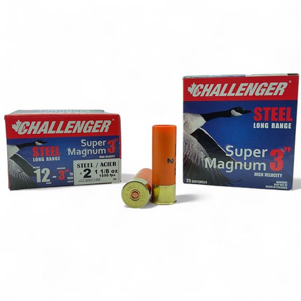 Challenger Super Magnum 12 Gauge, 3", #2 Shot Long Range Steel Ammunition, 50 Rounds
