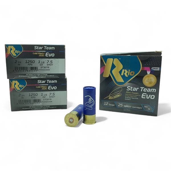 Rio Star Team Evo Training 12 Gauge 2 3/4" #7.5 Ammunition, 75 Rounds