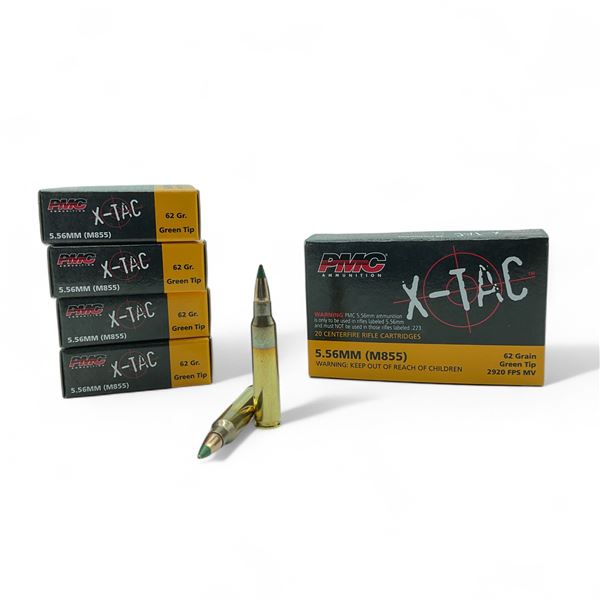 PMC X-TAC 5.56 mm 62 Grain Green Tip Ammunition, 100 Rounds