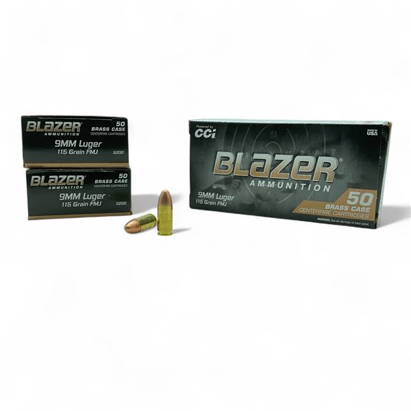 CCI Blazer 9mm Luger, 115 Grain FMJ Ammunition, 150 Rounds
