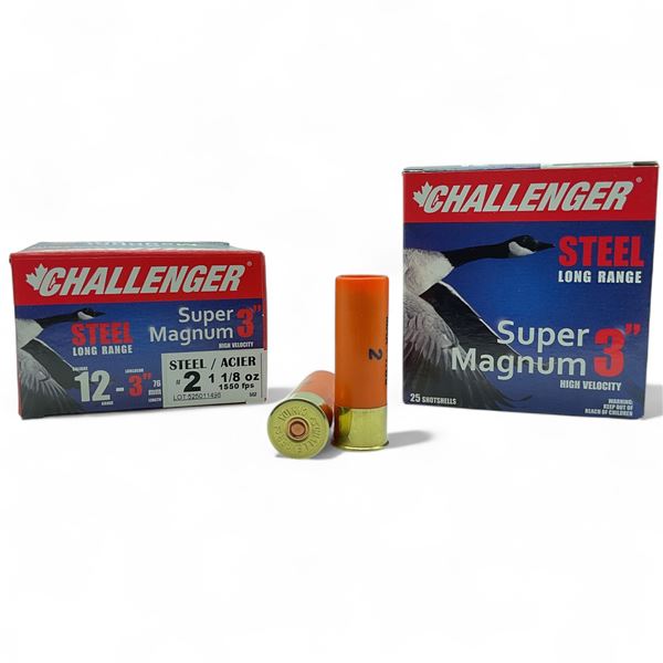 Challenger Super Magnum 12 Gauge, 3", #2 Shot Long Range Steel Ammunition, 50 Rounds
