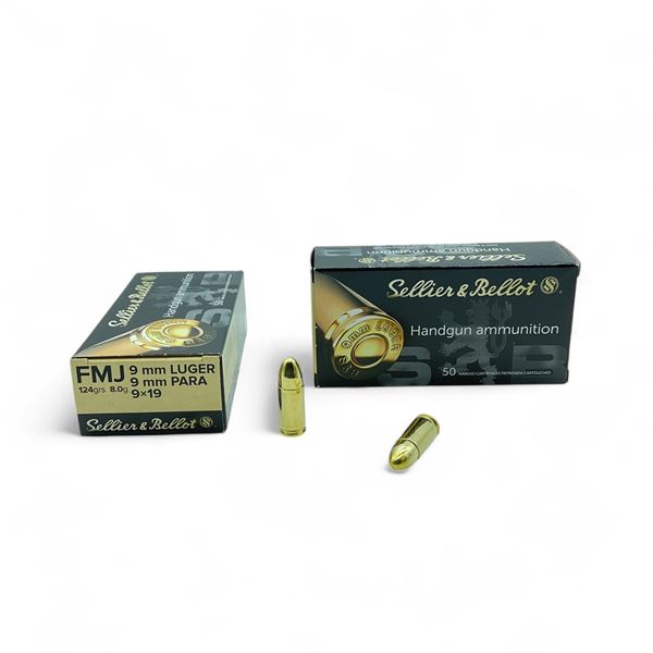 Sellier & Bellot 9mm Luger Para, 124 Grain Ammunition, 100 Rounds