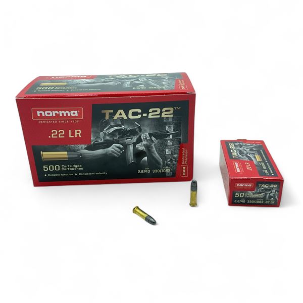 Norma Dedicated Precision TAC-22 22 LR 40 Grain LRN Ammunition, 500 Rounds
