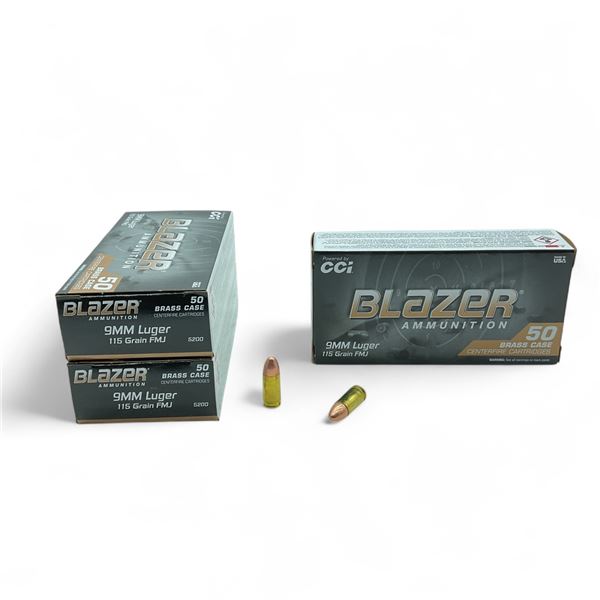 CCI Blazer 9mm Luger, 115 Grain FMJ Ammunition, 150 Rounds