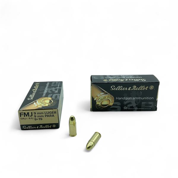 Sellier & Bellot 9mm Luger Para, 124 Grain Ammunition, 100 Rounds
