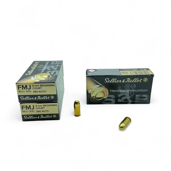 Sellier & Bellot 9mm Browning Court, 92 Grain FMJ Ammunition, 150 Rounds