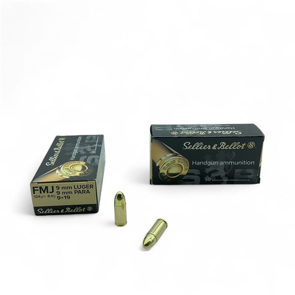 Sellier & Bellot 9mm Luger Para, 124 Grain Ammunition, 100 Rounds