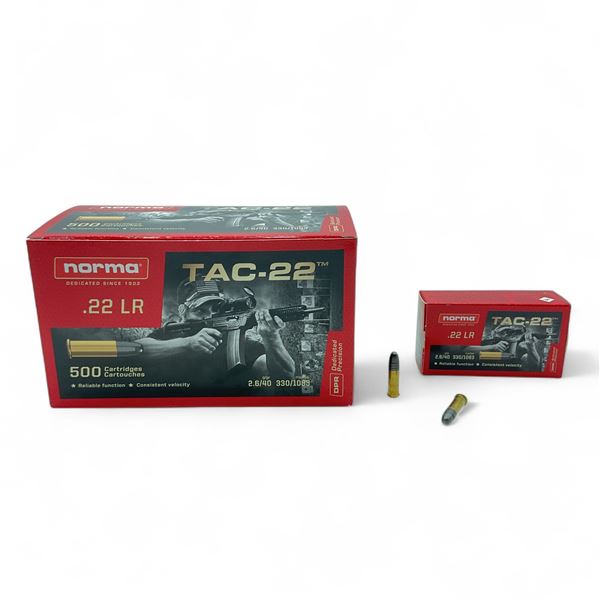 Norma Dedicated Precision TAC-22 22 LR 40 Grain LRN Ammunition, 500 Rounds